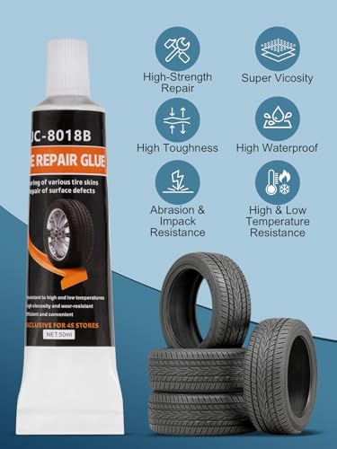 Image of Tire Repair Glue,Black Tire Sidewall Repair Glue Rubber Cement Tire Repair Tire RepairTire Repair Kit for Bike,Car,Motorcycle,Truck,Tractor 50ml