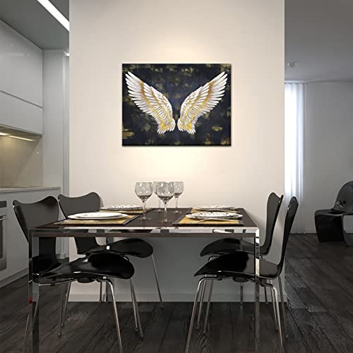 Black And Gold Canvas Painting Angel Wings Picture Wall Art Abstract Contemporary Artwork Print For Modern Home Bedroom Living Room Wall Decor Framed Ready To Hang 24X32 Inch #TOP4