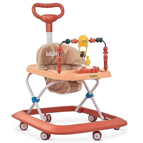 Image of Baybee Nexus Baby Walker for Kids with Parental Push Handle & 2 Height Adjustable, Multi-Function Folding Activity Walker for Baby with Musical Toy Bar | Walker Baby 6-18 Months Boys Girls (Orange)