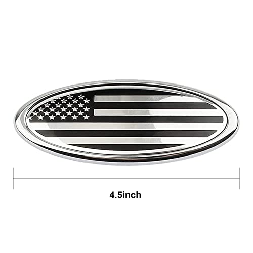 Image of 4.5 Inch American Flag Badge, Front Grill Rear Tailgate Oval Emblem fit for Ford Fiesta Focus EcoSport (Silver)