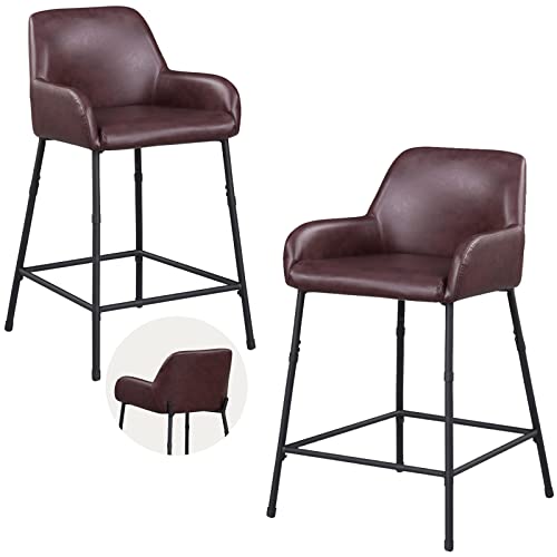 Katdans Counter Height Stools-24 Inch Bar Chair Pu Leather, Bar Stools Set Of 2 With Back And Arms-Kitchen Stools For Kitchen, Living Room, Pub, Bistro, Dark Brown, Ks210303Db #TOP9