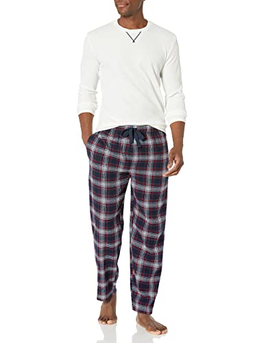 Wrangler mens Waffle Knit Top and Flannel Pajama Pant Pajama Sleep Set