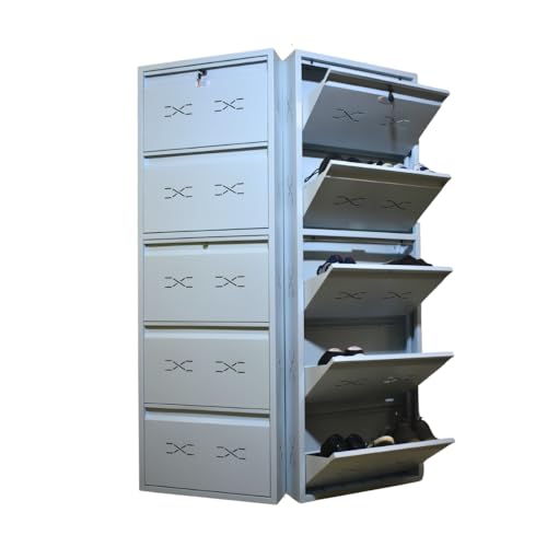 Image of I Metal Shoe Rack I Double Lock I Slim and Wall Mounted I 5 Shelves (Ivory Colour) I Coad LC 2M-05 IV I Height 71.5 Inches, Width 24 Inches, Depth 5.5 InchesI 3 Years Warranty.