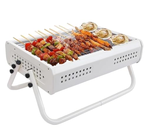 Barbecue de Table au Charbon de Bois avec poignée, Portable, pour Camping, Pique-Nique, Camping (Noir) (Blanc 43 x 31 x 22 cm)
