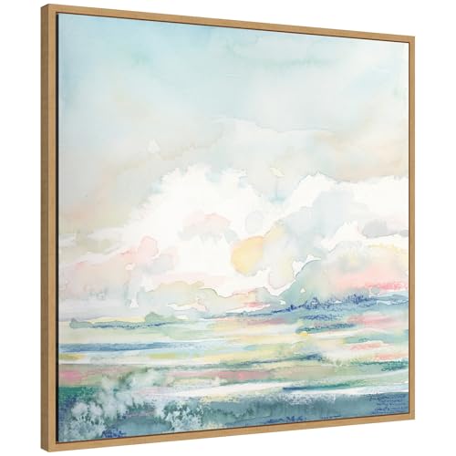 Kate and Laurel Sylvie Stillness Framed Canvas Wall Art by Julie Maida 30 x 30 Natural, Modern Coastal Contemporary, Neutral Landscape Art for Wall Decor, Living Room, Bedroom, Office, Kitchen