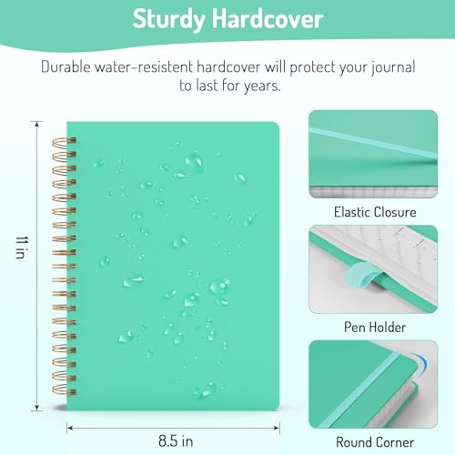 Forvencer Lined Spiral Journal Notebook with 300 Numbered Pages, A4 Thick Journals for Writing with 100GSM Paper, Hardcover Notebooks with Contents for Work, School, Women, Men, Green