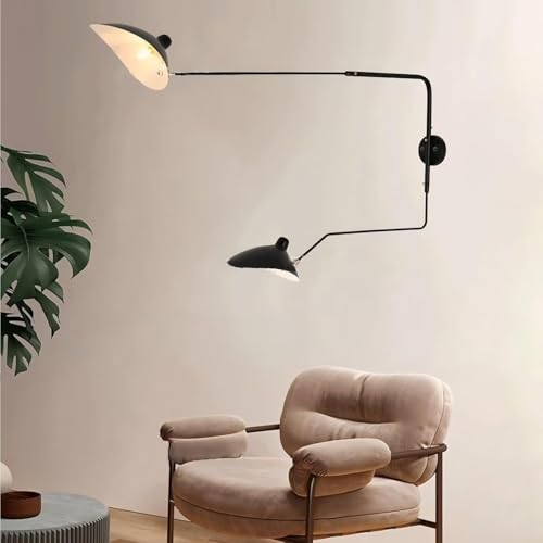 Aplique de pared con brazo giratorio regulable y cableado negro de 150cm 4