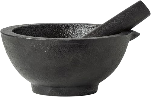 JADE TEMPLE Mortaio con pestello in ghisa, nero, grande, 13 cm x 6,3 cm, 1 set