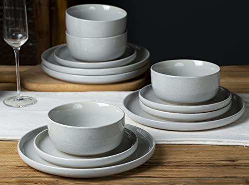 Famiware 4 Pieces Salad Plates Set, 7.5 Inches Dessert Plates, Scratch Resistant, Stoneware Dinnerware, Kitchen Modern Rustic Serving Dishes, Light Gray #TOP3