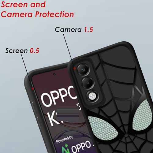 Image of Stylish Spider Back Case Cover Compatible with Oppo A3 Pro 5G | Oppo K12x 5G | Spidey Face Mask Case | Soft Silicone | Camera & Full Body Protection | Shock Proof | (Black)