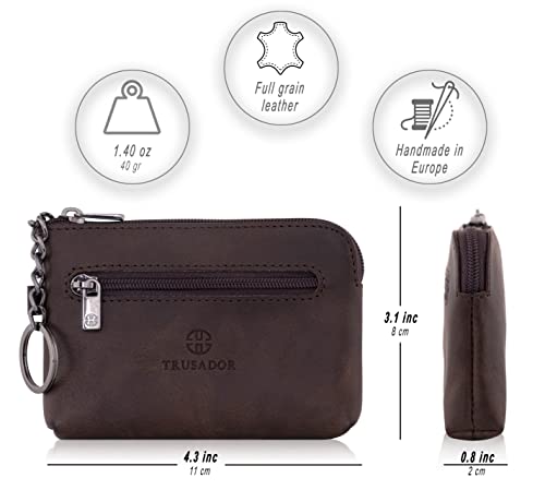 Trusador Milano Women Men Leather Coin Card Key Ring Wallet Pouch Purse Zipper Change Bag (Brown) #TOP2