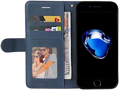 NEXCURIO Wallet Phone Case for Apple iPhone SE 2022 5G / iPhone SE 2020 / iPhone 8 / iPhone 7 Case Wallet with Credit Card Holder Stand Women Men Leather Flip Case Folding Cover Shockproof - Blue