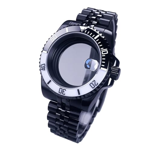 40mm NH35 �u���b�N PVD ??�P�[�X�A�T�t�@�C�A�N���X�^���t�� - �h�� 120 �N���b�N���v�P�[�X�ANH34 NH36 ���[�u�����g�p�A28.5mm �_�C����(Ceramic Bezel Set 32,Flat-Glass back)