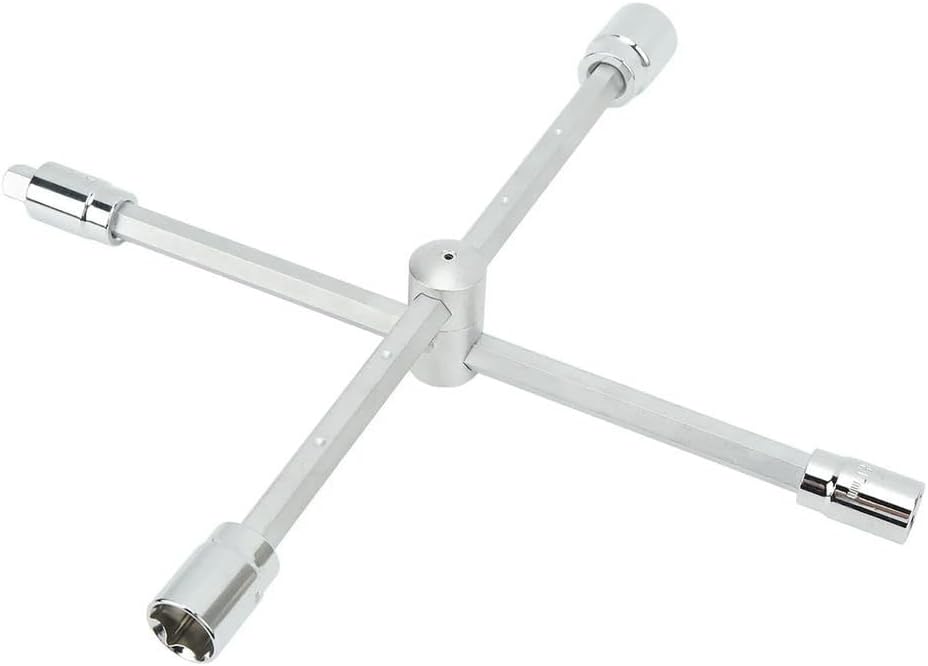 1/2in Cross Wrench 4 Way 17mm 19mm 21mm 23mm CRV Heavy Duty Strength Lug Wrench Car