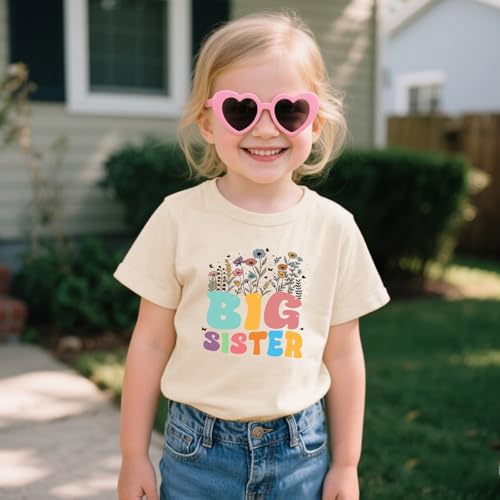 Image of Toddler Girl Big Sister Shirt Pregnancy Announcement T-Shirts Cotton Short Sleeve Tees 2-10 Years