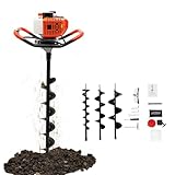 HUOMMGS Tariere Thermique | 52CC | 2 Temps Moteur | 1700W | Forets 100/150/200mm Mèches | Longueur de la Tarière 750mm | Tarière à Essence Perceuse de Jardin avec Rallonge pour Sylviculture