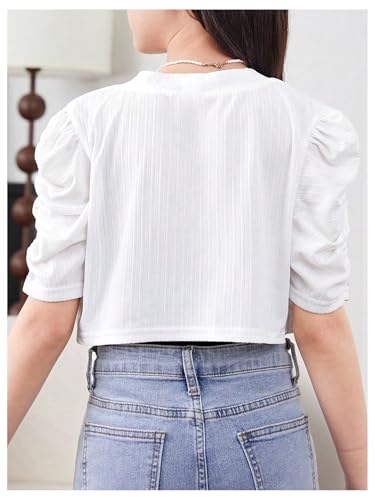 OYOANGLE Girl's Puff Short Sleeve Cropped Cardigan Open Front Bolero Shrug Cardigans2