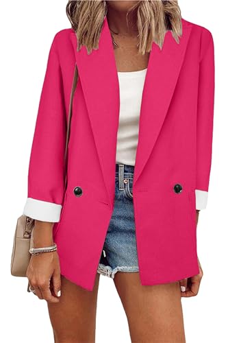 ZICUE Blazer Casual De Manga Larga con Botón De Color Sólido con Solapa para Mujer Blazer De Oficina De Trabajo Rosa L
