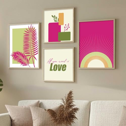 Image of Kalit Kala Decor Paintings for wall decoration with frame | Leaf Nature Paintings for living room, bedroom | Set of 4 (Art 3, Big (13x17 or 13x13))