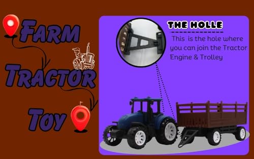 Image of Friction Powered Tractor Trolley Toy for Kids | Farm Tractor Toy with Trailer for Boys & Girls | Push & Go Tractor Vehicle Toy | BIS Certified | NeoKiddo (Dark Blue)