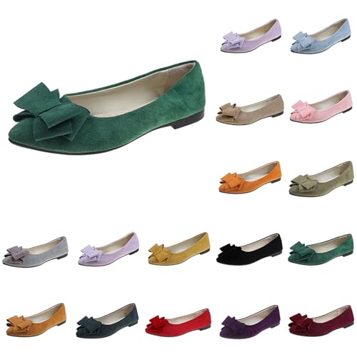 Zapatos de bailarina para mujer, con punta puntiaguda, deslizantes, zapatos de vestido de ante, elegantes y cómodos, ligeros, para exteriores, zapatos planos, informales, mocasines, verde, 42 EU