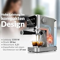 LEHMANN Bellagio Siebträgermaschine 20 Bar mit Milchaufschäumer – Ansicht 4