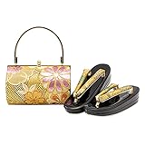 [SOUBIEN] (ソウビエン) 草履バッグセット 成人式 振袖 袴 帯生地 二枚芯 盛装 和装 I 桜菊×ブラック (bz2305ok)