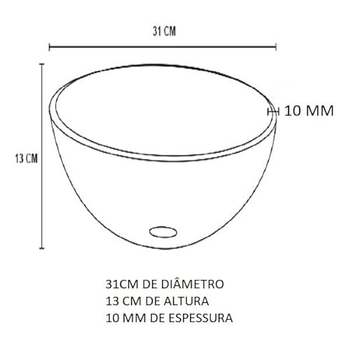 KIT CUBA DE VIDRO REDONDA 10MM COM TAMPO 50CM BRANCO FULL E SUPORTE PRETO
