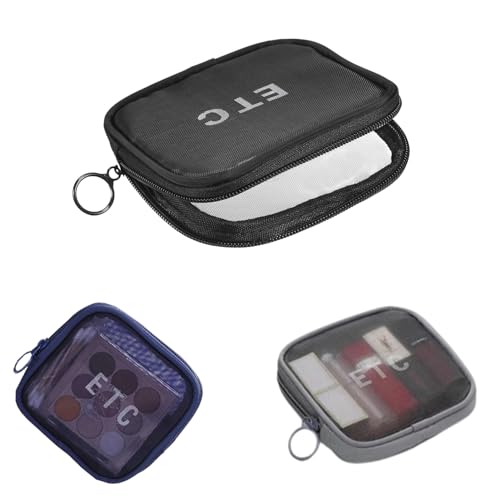 Necessaire Feminina Maquiagem Pequena em Nylon DT2412P-Preta. Ideal para Organizar Cosméticos, Remédios, Chaves e Produtos de Higiene Pessoal na Bolsa.