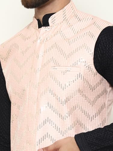 Image of SOJANYA (Since 1958 Men's Pure Cotton Kurta and White Pyjama with Sequins Nehru Jacket