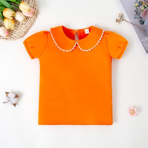 Image of 12M-14Y Toddler Baby Girls Peter Pan Collar Blouse Kids Girl Solid Color Puff Sleeve T-Shirts Casual Tee Tops