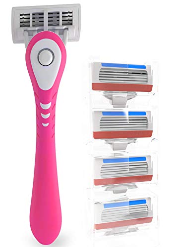 Nylea Razors for Women with Sensitive Skin, Premium Shaving Razor with Lubricating Strip Detachable Razor Head for Convinient Use, 5 Blades with 4 Refills