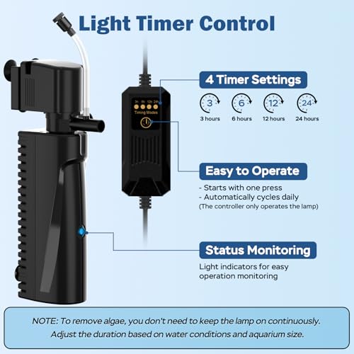 Image of Aquarium U-V Filter for Green Water, Fish Tank Filter with U-V Light & Timer, Turtle Tank Filter with Dual Outlet & Aeration, for 20-70 Gallon Freshwater & Saltwater
