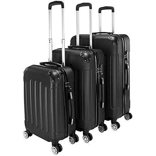 MMY Luggage Expandable Suitcase ABS 3 Piece Set w/ TSA Lock Spinner (Black)
