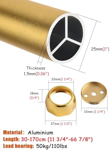 Heavy Duty Champagne Gold Closet Rods & Brackets - Adjustable 30" Removable Clothing Valet Pole Bar for Organized Hanging Storage - Durable Clothes Rack for All Spaces