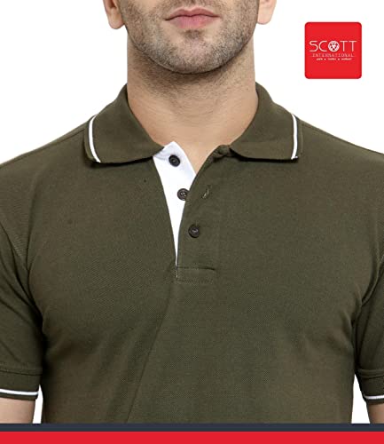 Image of Scott International Men's Organic Cotton Regular Fit Polo T-Shirt (Military Green with White, XL)