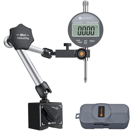 Neoteck Reloj Comparador 25.4mm/0-1' Indicador Dial Digital con 132lbs/60kg Base Magnetica Indicador de Cuadrante con Conversión de inch/mm para Impresora 3D Torno Taller Máquina CNC Sierra de Mesa