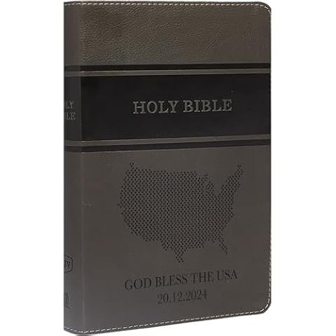 Printualist Personalized Bible with USA Flag, Patriotic Designs and Name Engraved Cover, KJV,Gray, King James Version, Red Letter Edition, Comfort Print, Faux Leather Cover