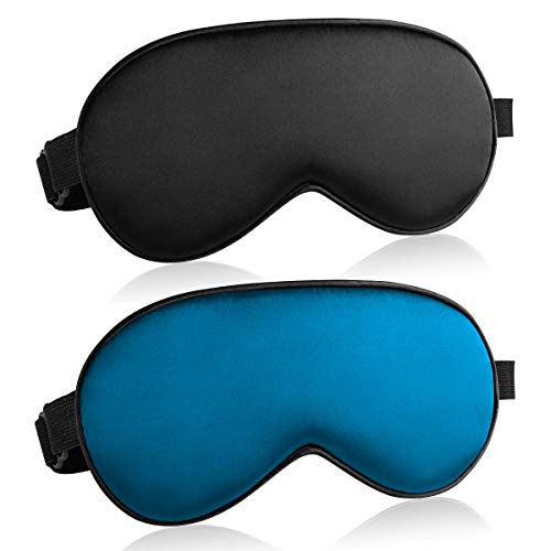Lot de 2 masques de sommeil en soie avec sangle réglable, masque de sommeil doux pour les yeux, noir, vert Cover