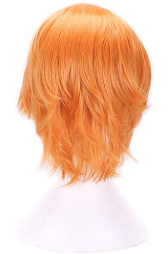 Aneshe Men's Short Straight Layered Hair Anime Cosplay Costume Wig (Orange) #TOP1