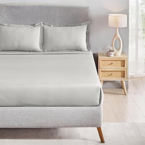 Image of myTrident Bedsheet for Double Bed King Size | 108 inch x 108 inch | Snow Flake | 210 TC, 100% Cotton Flatsheet with 2 Pillow Covers, Satin Stripe, Classic Style Me Solid Collection