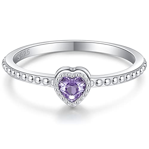 SOLOLIKE Sterling Silver June Stackable Rings for Birthstone for Women: Heart Birthstones Stacking Ring Size 9 Knuckle Band Rings for Mothers Day Birthday Jewelry Gifts