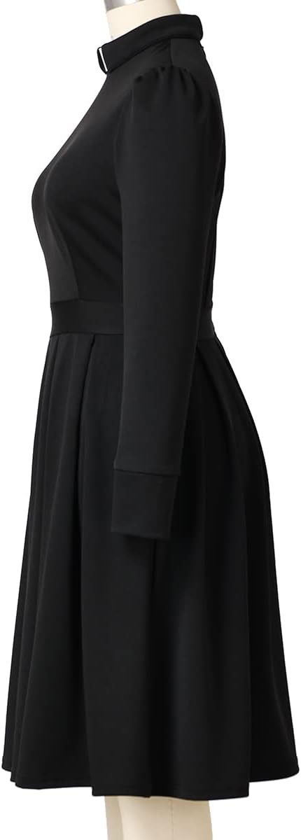 Church Clergy Dress for Women Minister Spring/Autumn Long Sleeve Elegant Pleated Dress with Tab Collar - Image 5