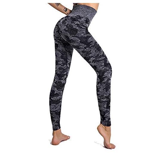 SotRong Donna Pantaloni da Yoga Leggins Sportivi Vita Alta Push up Fitness Palestra Allenamento Abbigliamento Nero con Stampa Mimetica M