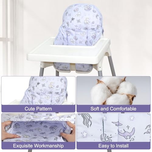 Image of For IKEA High Chair Cushion, With High Chair Handy Pocket Pouch (Animal) | For Antilop Cushion, For IKEA Antilop Highchair, Cotton Soft, Baby Sitting More Comfortable