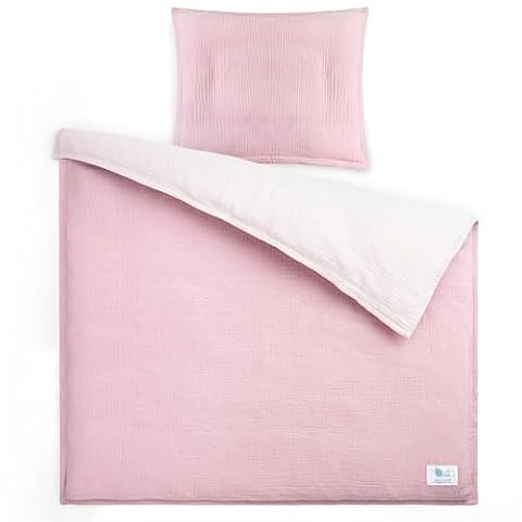 lulumoon Pościel z muślinu dla niemowląt 80x80: poszewka na kołdrę 80x80 + poszewka na poduszkę 35x40cm z bawełny Oeko-TEX Standard – Lekki i wygodny zestaw pościeli dla niemowląt i dzieci