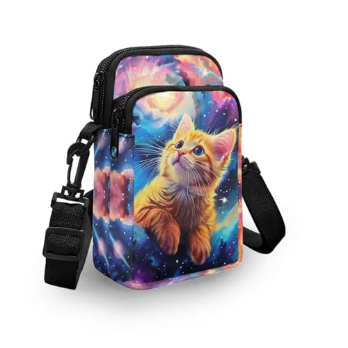 Image of Xpyiqun Cat Purse Crossbody Cell Phone Bag for Women Wallet Shoulder Handbag Galaxy Starry Canvas Messenger Bags Small Cross Body Pouch Zipper Roomy Pockets Travel Organizer Sling Satchel