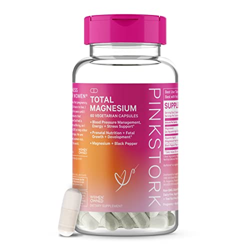 Pink Stork Total Magnesium: Magnesium Supplement for Women - Supports Energy Levels, Mood & Relaxation - Nervous System and Cardiovascular Health - Women-Owned, 60 Capsules