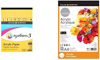 Daler-Rowney System3 Linen Texture 230gsm A4 Acrylic Paper Pad, Glued 1 Side, 20 White Sheets, Ideal for Professional Artists