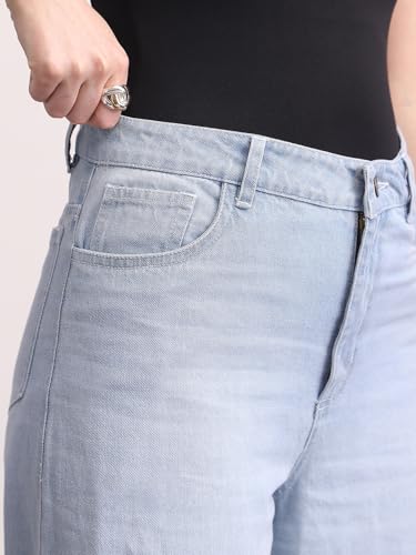 Image of Urbano Fashion Women's High Rise Loose Baggy Fit Washed Jeans Non-Stretchable